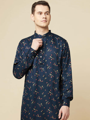 Teal Blue Printed Kurta - L image