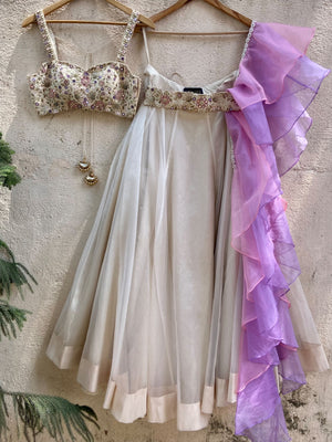 Ecru Ruffle Lehenga Set image 0