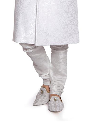 White Self Embroidered Sherwani Set image 2