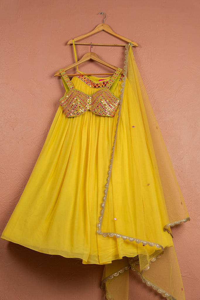 Bumblebee Yellow Lehenga With Colored Blouse image 0