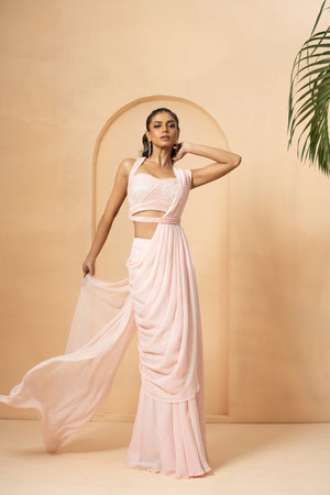 Baby Pink Embellished Drape Saree image 0