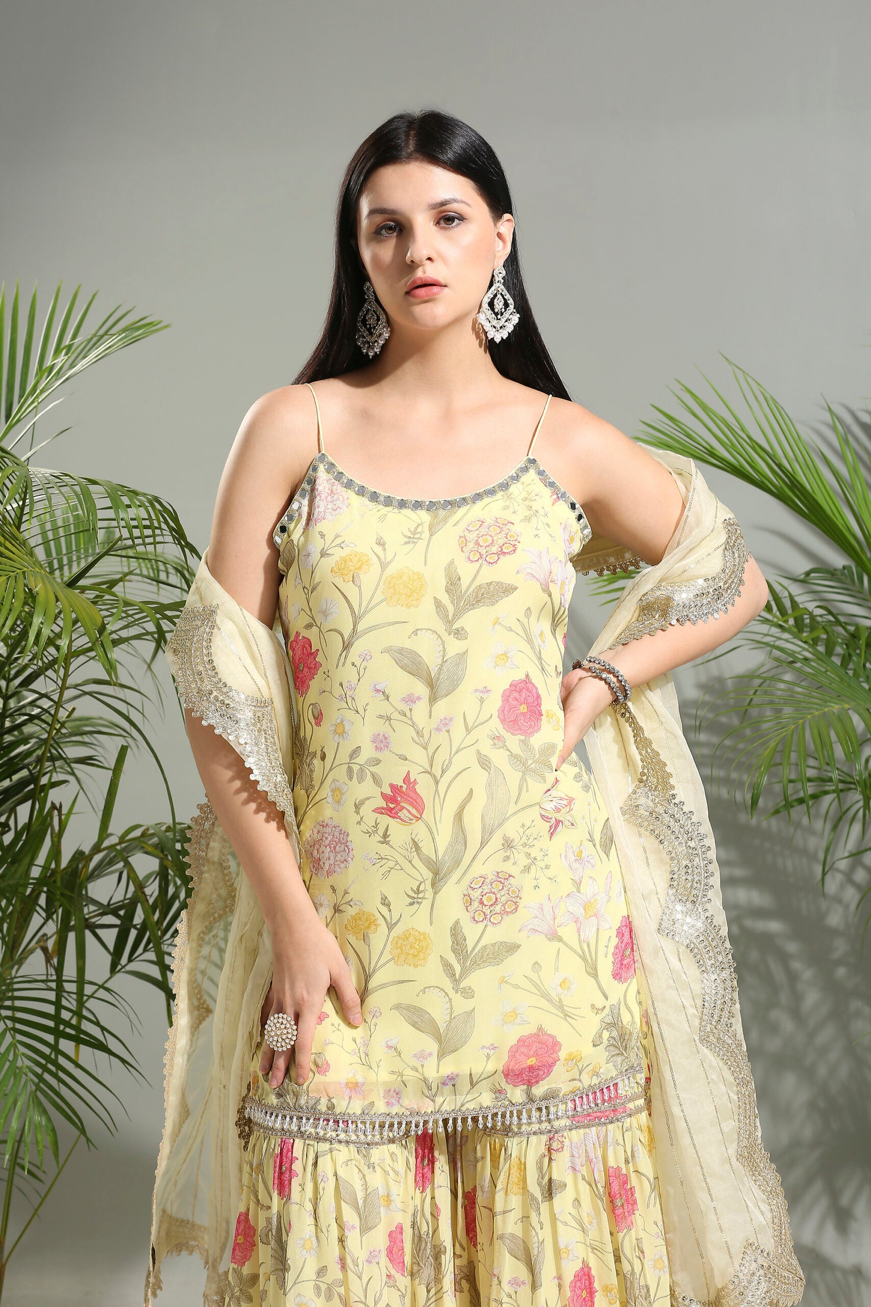 Yellow Floral Sharara Set image 3