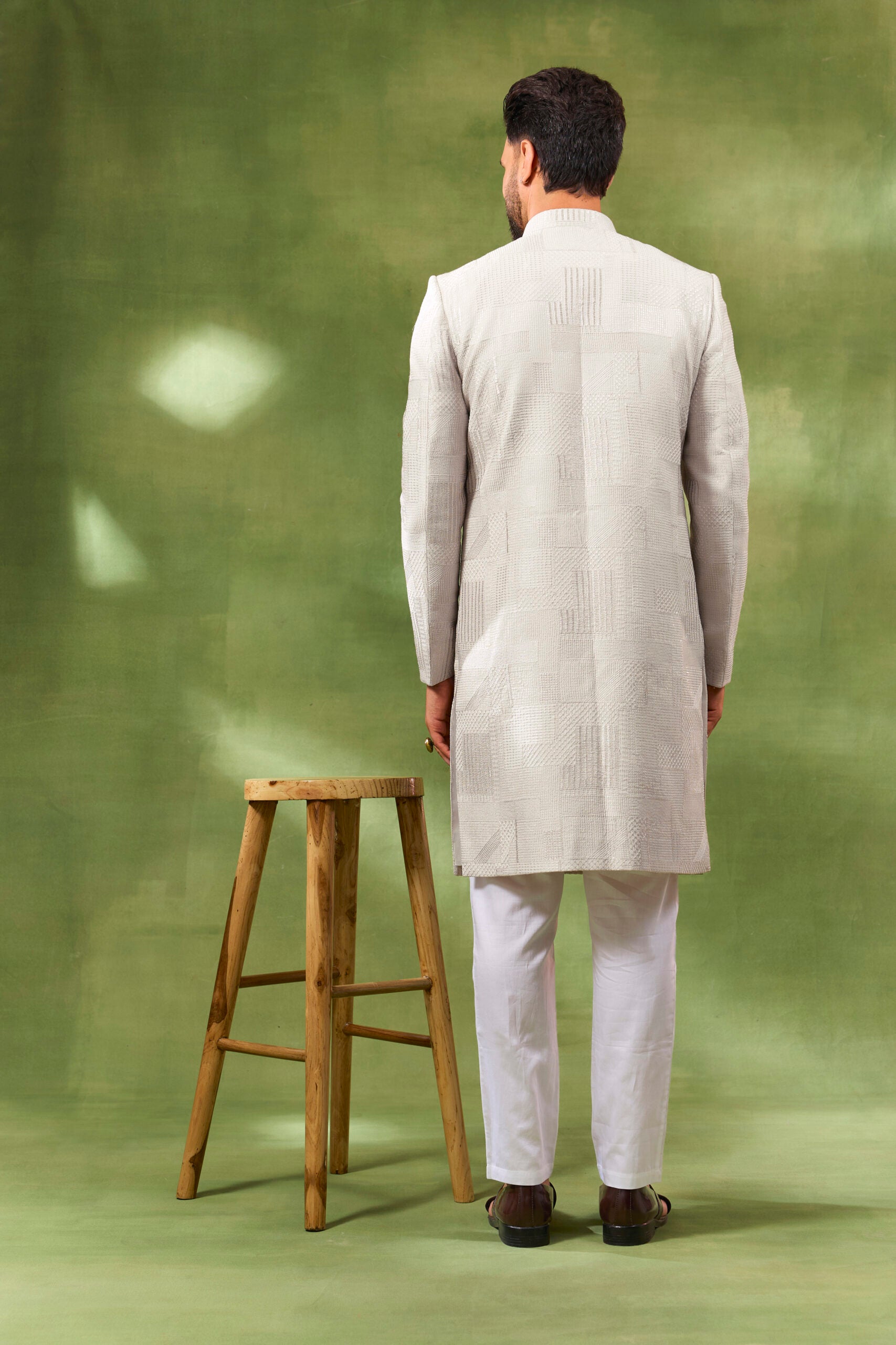 Cream Heavy Embroidered Sherwani Set image 3