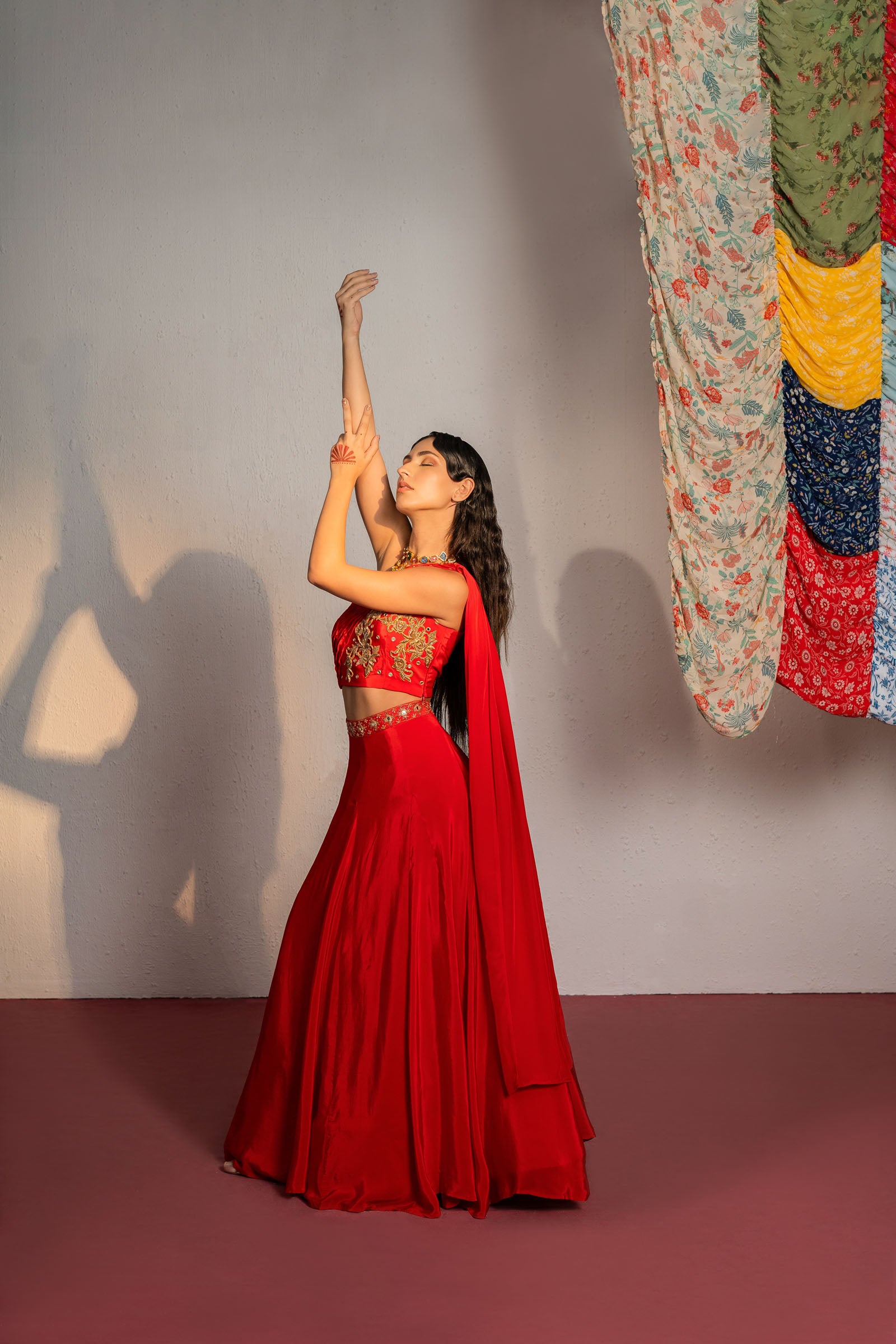 Red Embroidered Lehenga Set image 4