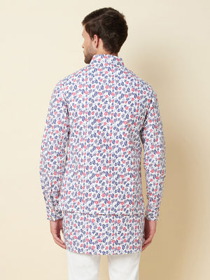 White Floral Print Jacket with Kurta Set image 5