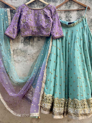 Sage Green and Mauve Lehenga Set - XL image