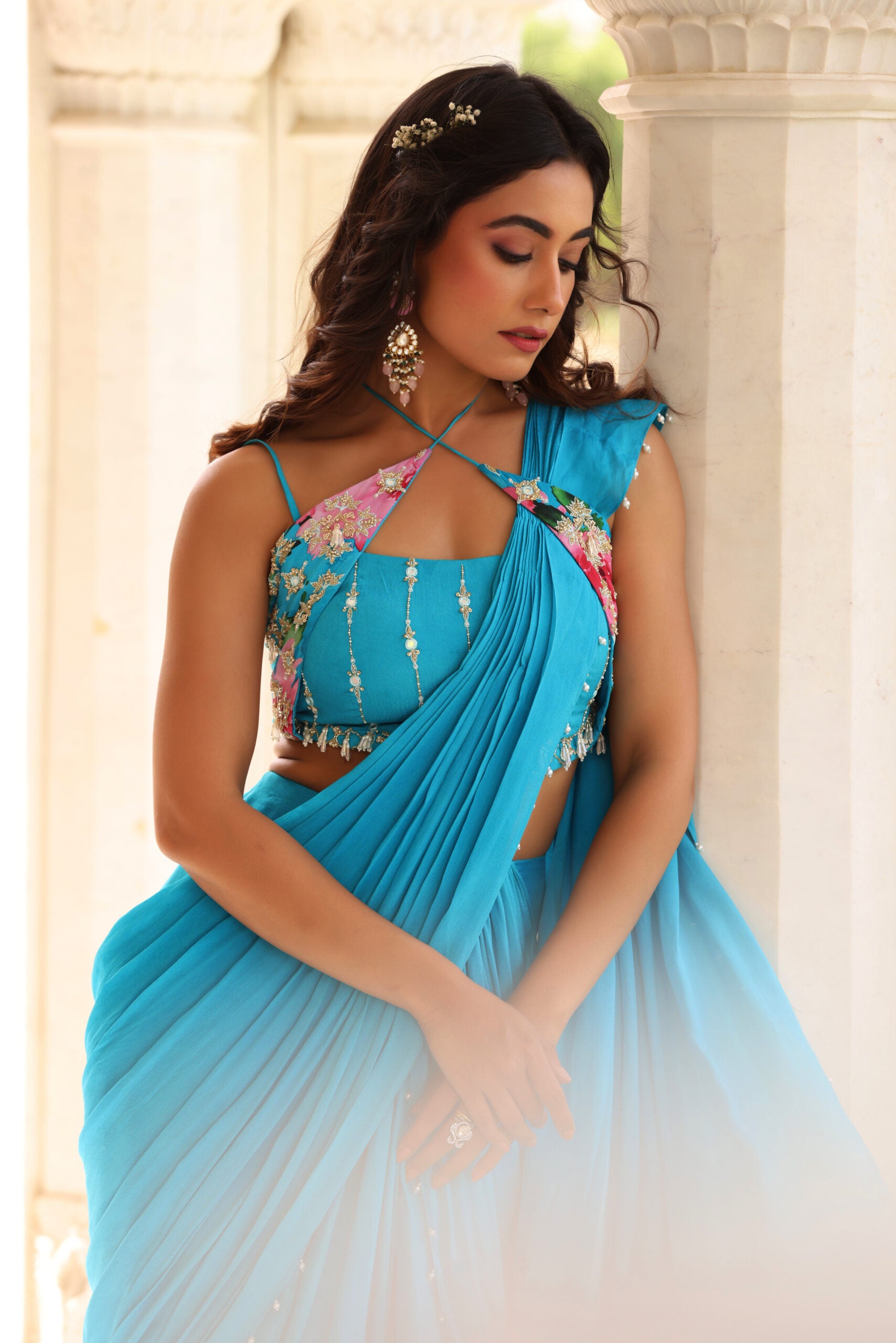 Pearl Detail Drape Saree image 2