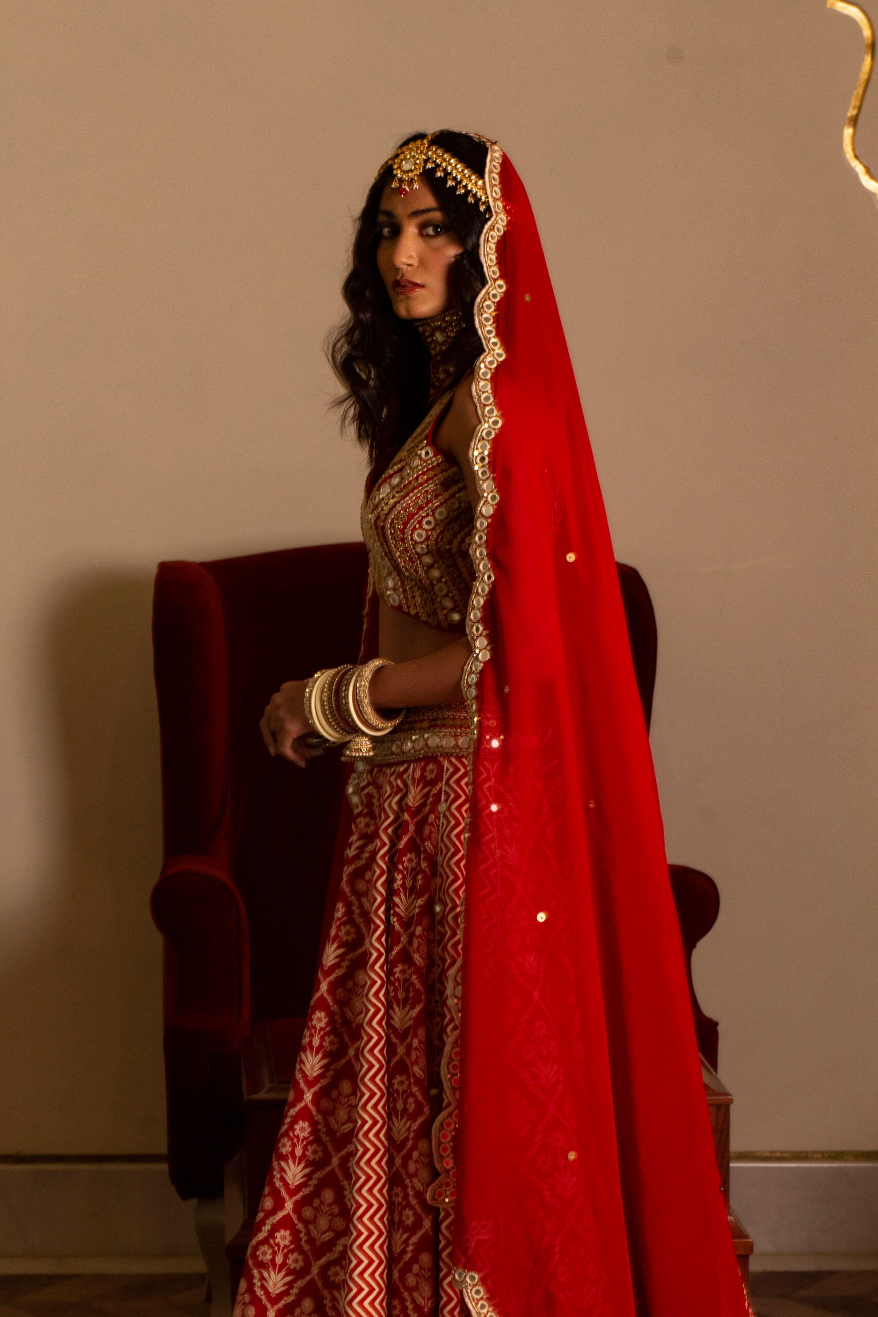 Rustic Red Bridal Lehenga Set image 5