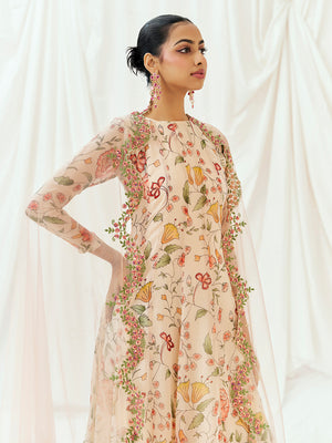 Floral White Printed Embroidered Anarkali Suit Set image 2