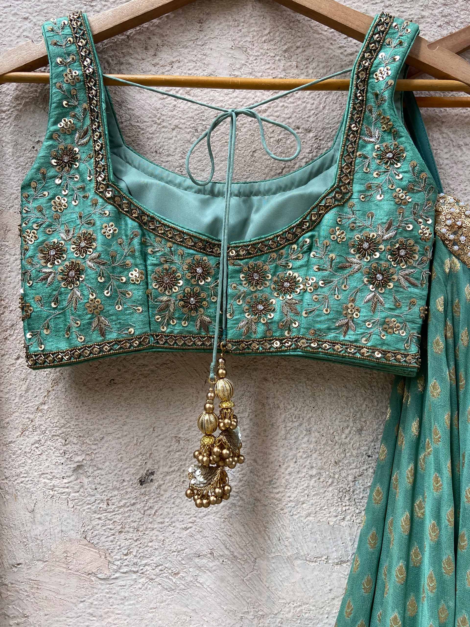 Jade Green Zari Lehenga Set image 2