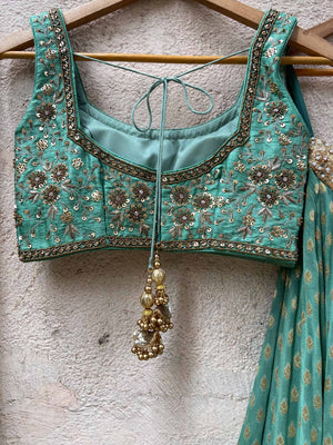 Jade Green Zari Lehenga Set image 2