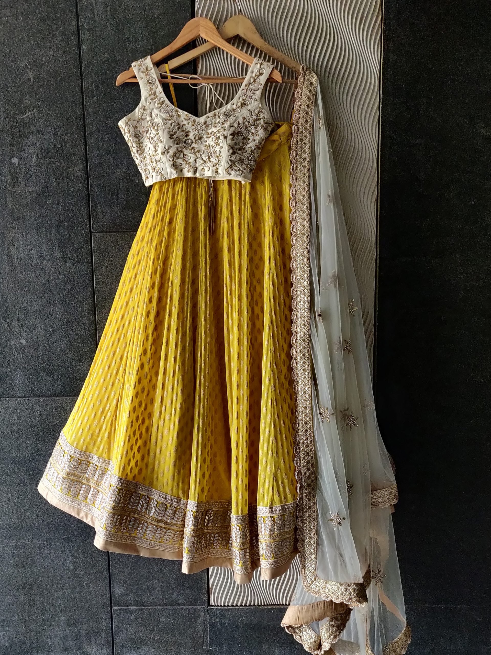 Yellow and Ivory Lehenga Set - Custom image