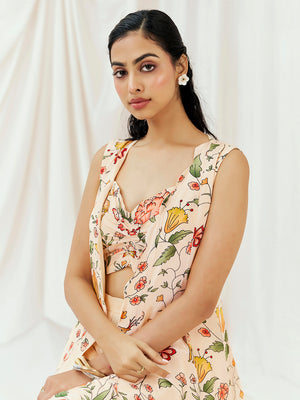Floral White Printed Long Jacket Sharara Set with Bustier image 2