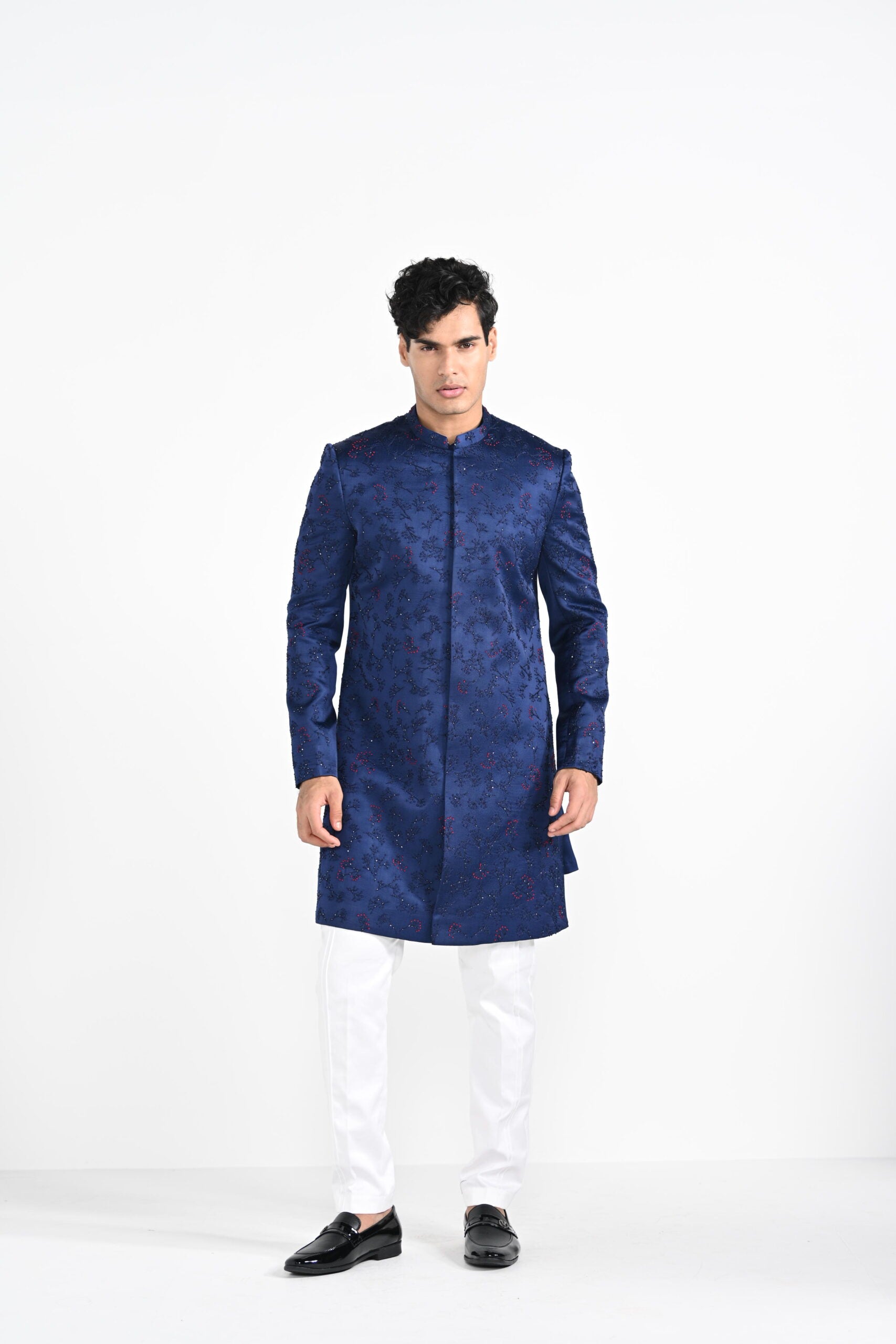Royal Blue French Knot Achkan Set - XL image