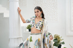 Ivory hand painted lehenga set image 6
