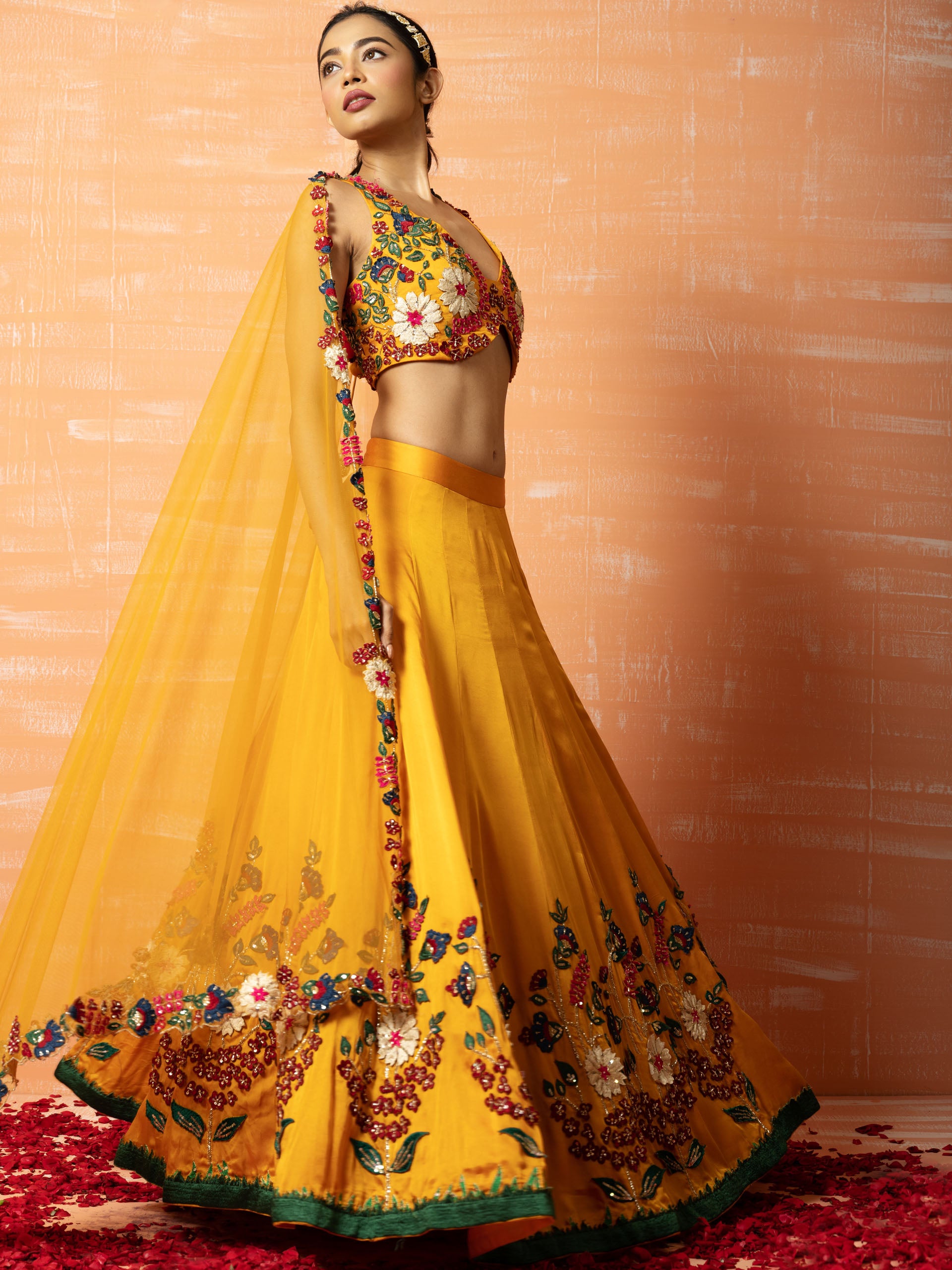 Yellow Floral 3D Lehenga Set image 3
