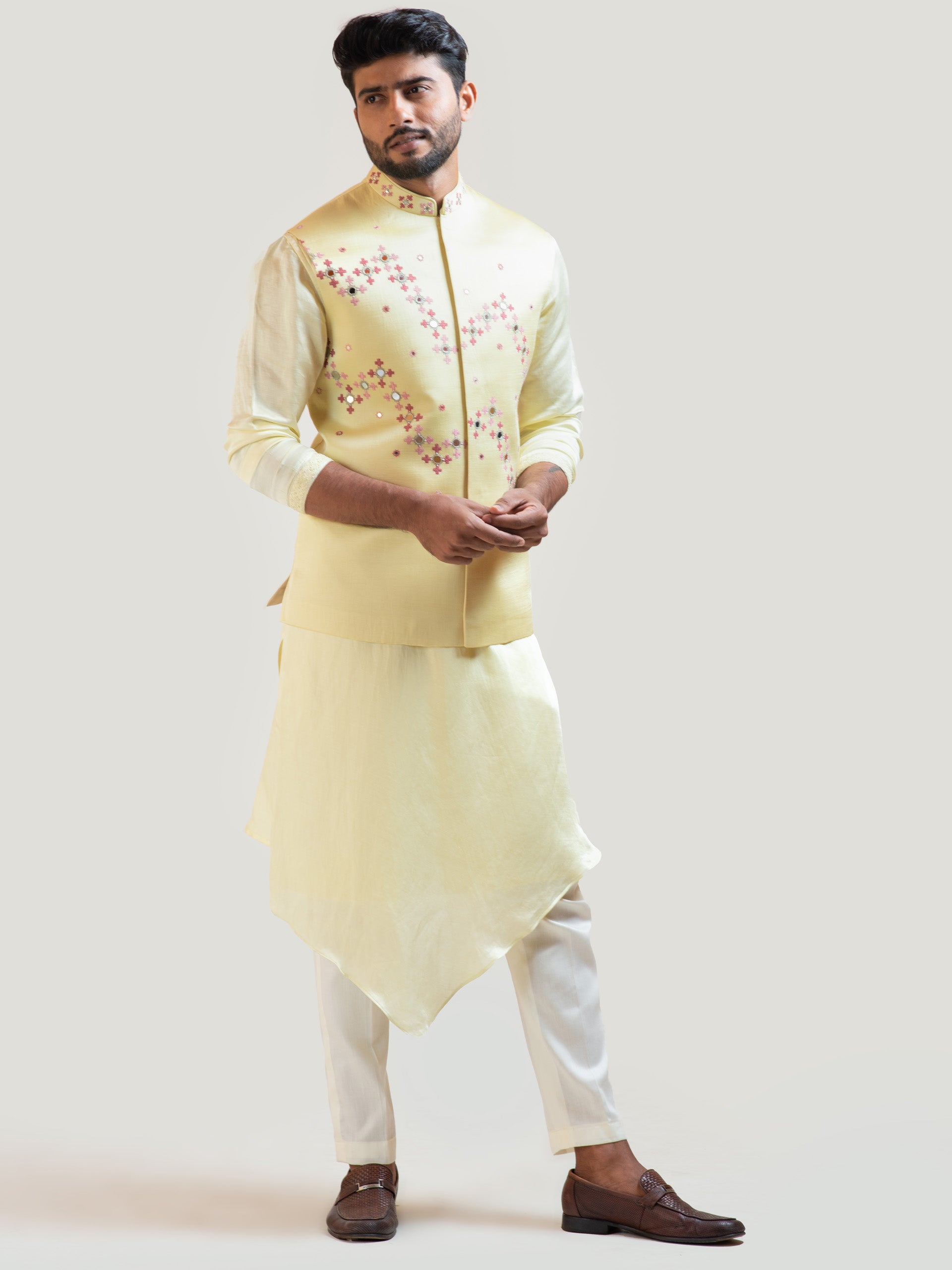Yellow Gujarati Nehru Kurta Set image 1