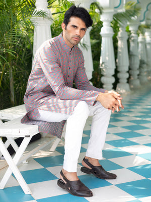Grey Pink Cotton Kurta Set - S image