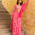 Pink Floral Embroidered Georgette Saree image 0