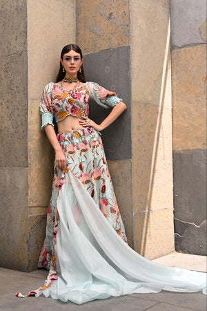 Powder Blue off Shoulder Lehenga Set - S image