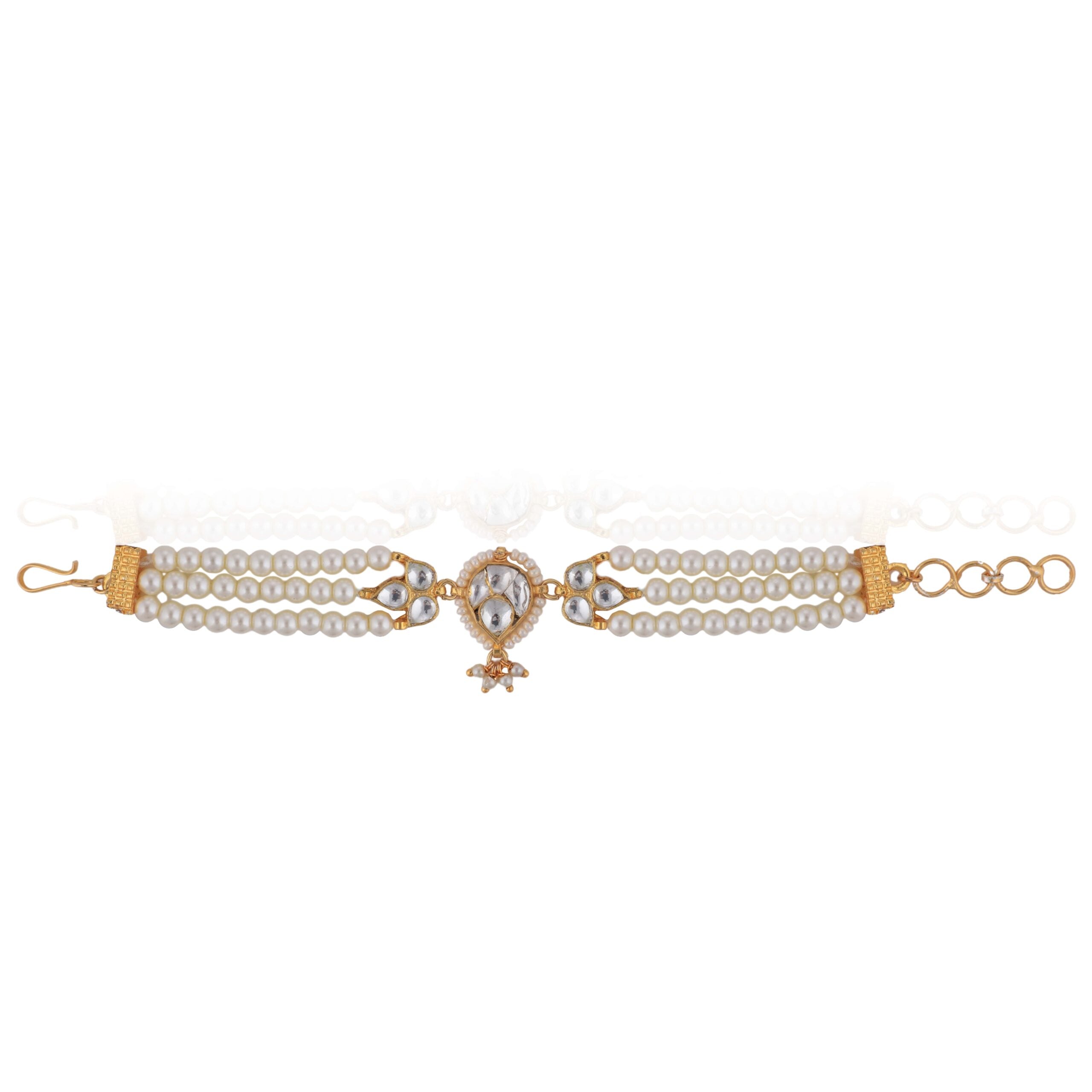 White Pearl Bracelet with Jadtar Stone Accents image 0