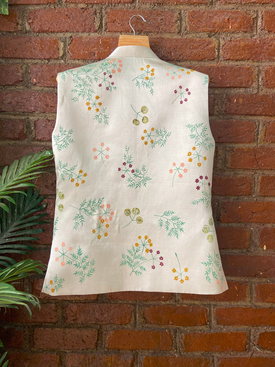 Floral Hand Painted Kurta and Bundi Set image 1