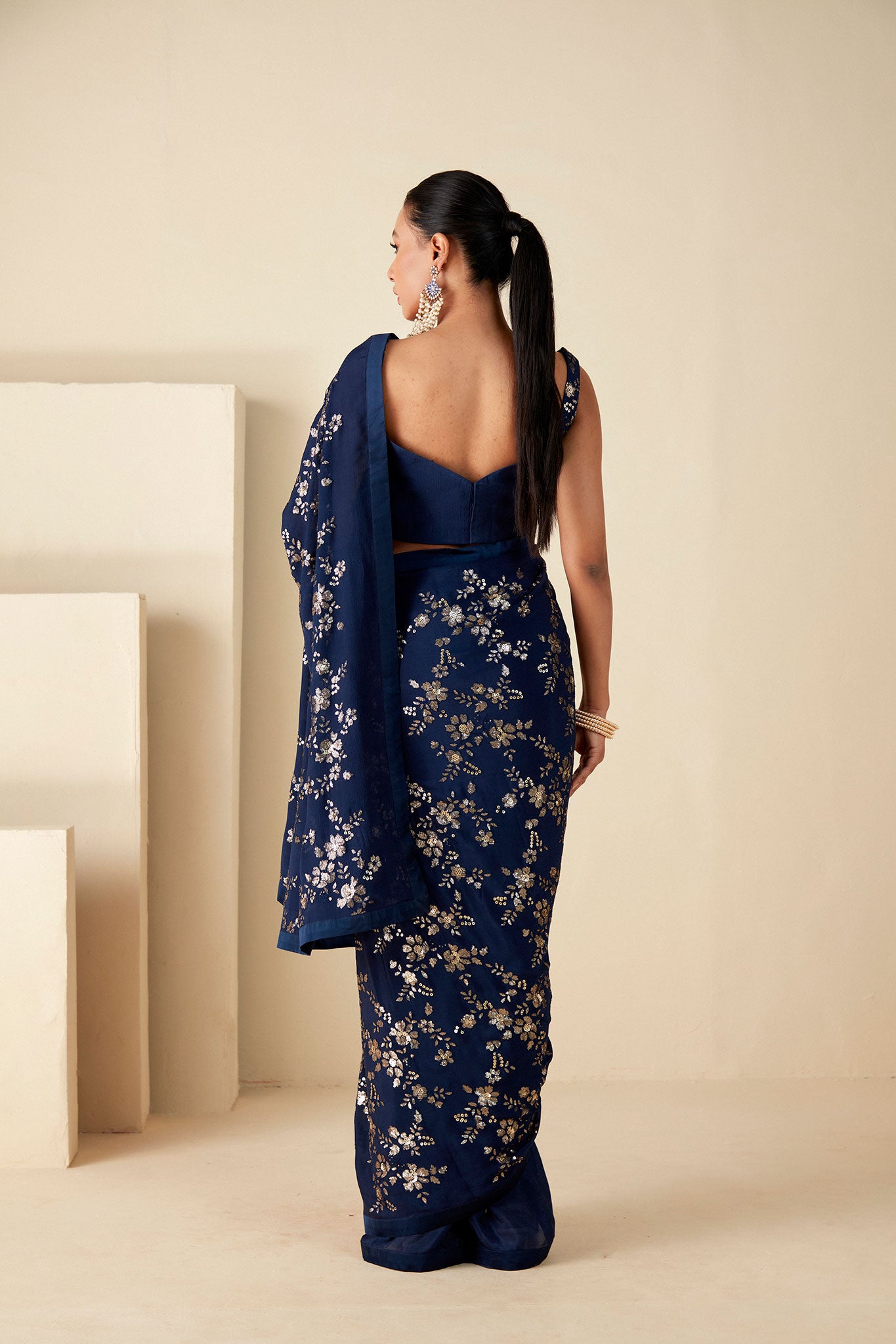 Dark Teal Georgette Crepe Sequin Work Saree image 4