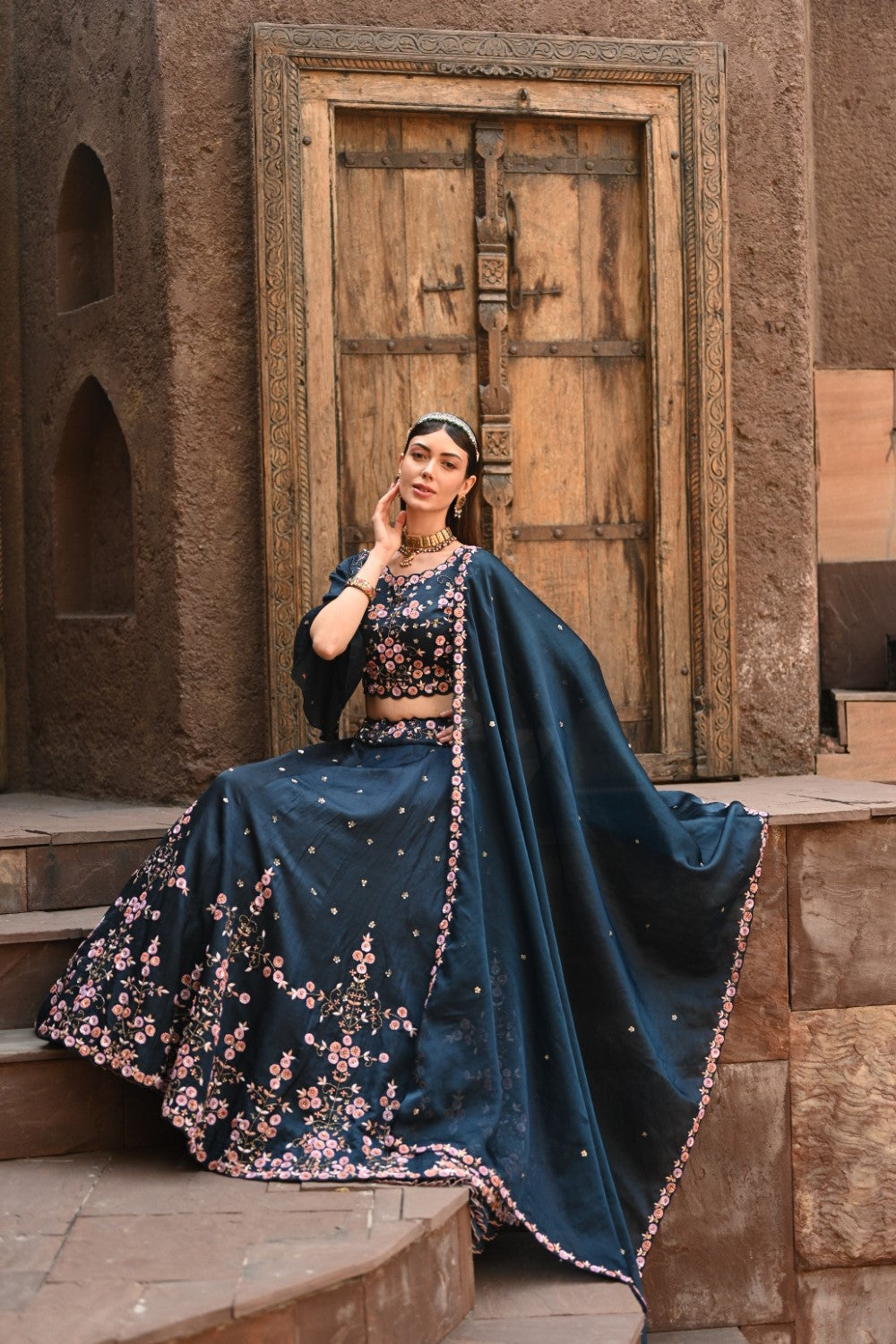 Blue Embellished Lehenga Set image 1