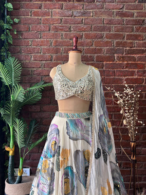 Off-White Mirror Work Lehenga Set image 1