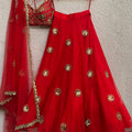Red Mirror Work Lehenga image 0
