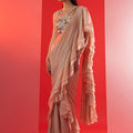 Nude Pre Draped Ruffle Saree Set image 0