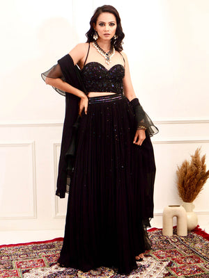 Black Evaa Corset Lehenga Set image 3