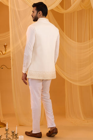 White Embroidered Indowestern Set image 4