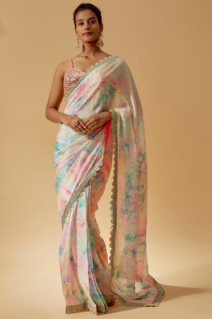Tie-Dye Pre-Stitched Saree Set - XL image