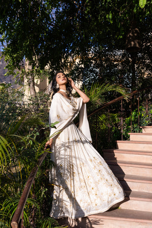 Off-White Georgette Crepe Pearl Embroidered Lehenga Set image 1