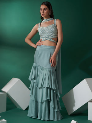Sea Green Mermaid Lehenga Set - XL image