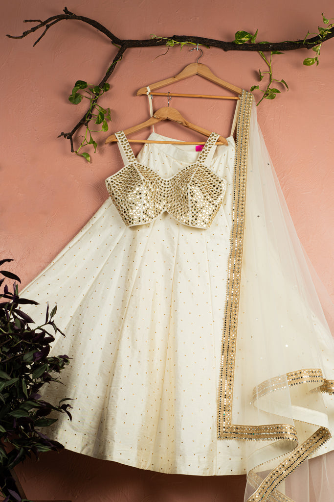 Ivory Mirror Brilliance Blouse with Ivory Stonework Lehenga Set - M image