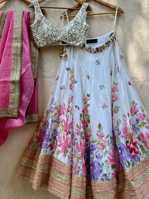 Ivory Handpainted Bridal Mirror Lehenga Set - XL image