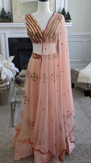 Peach Embroidered Lehenga Set - Custom image