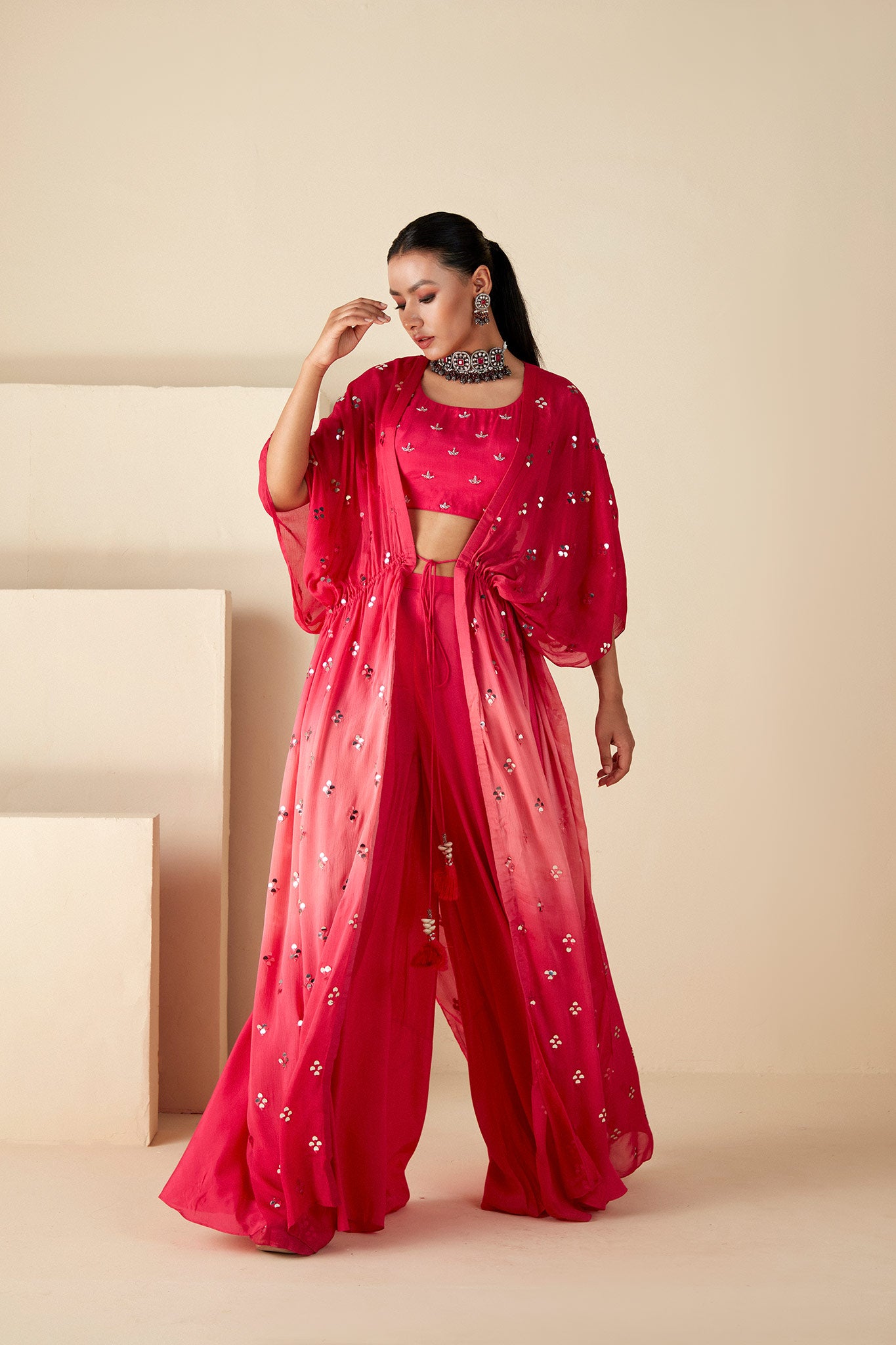 Ombre Kaftan Jacket Pants Set image 2