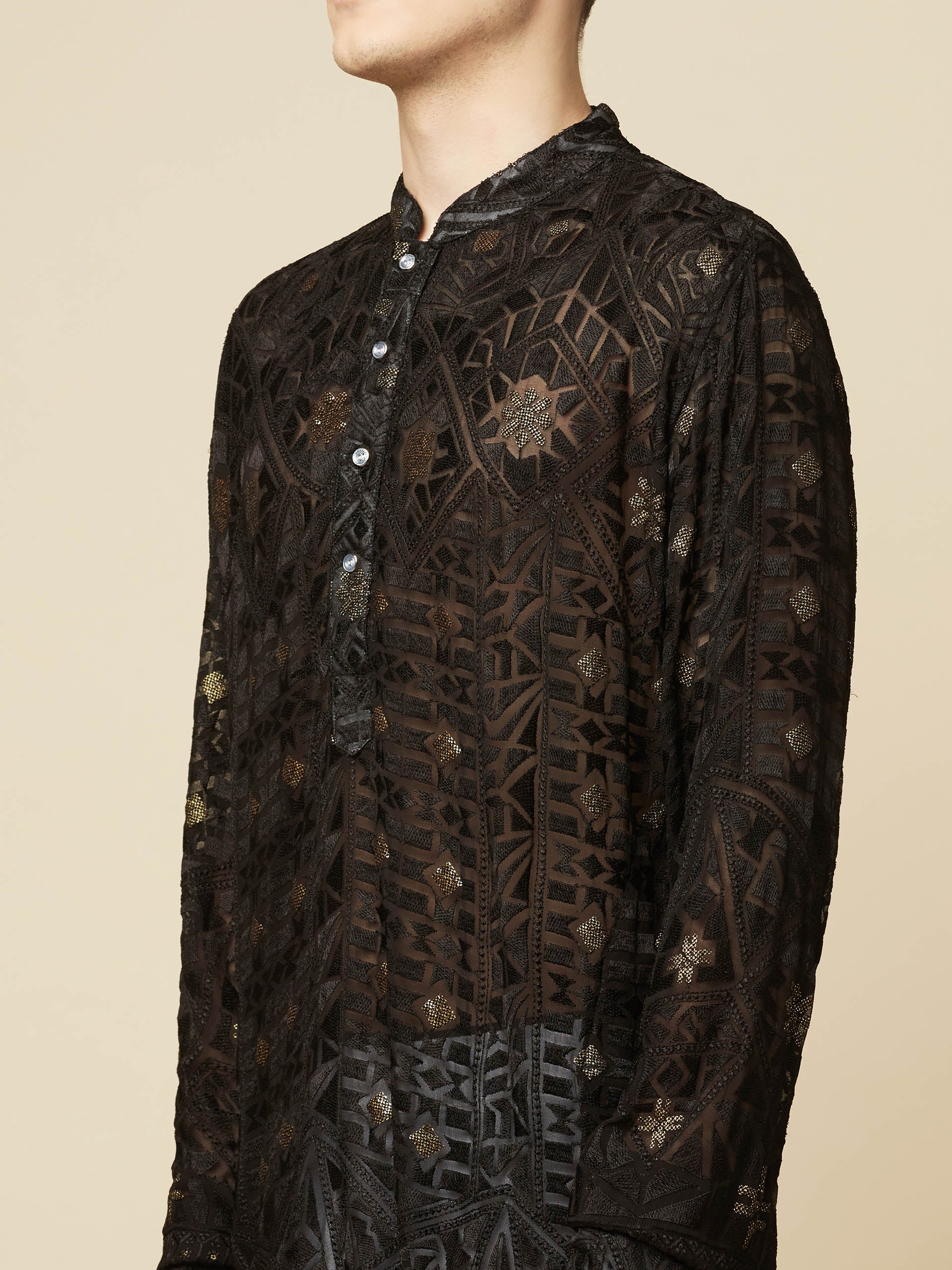 Black Lucknowi Embroidered Kurta Set image 2