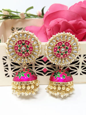 Meenakari Statement Jhumka - Pink image
