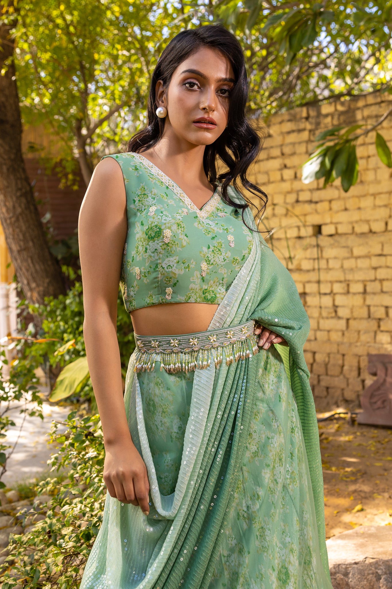 Light Green Saree Set image 4