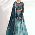 Green Self Embroidered Lehenga Set image 0