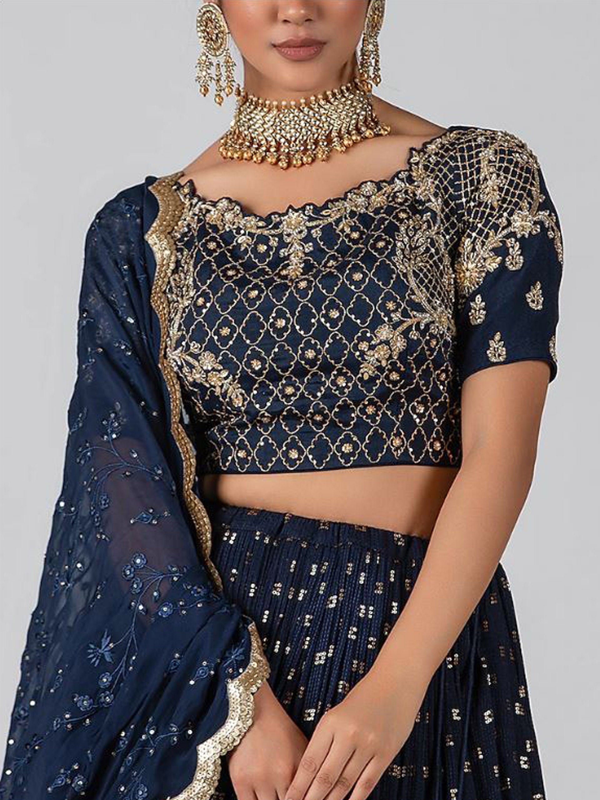 Dark Blue Embroidered Lehenga Set image 1