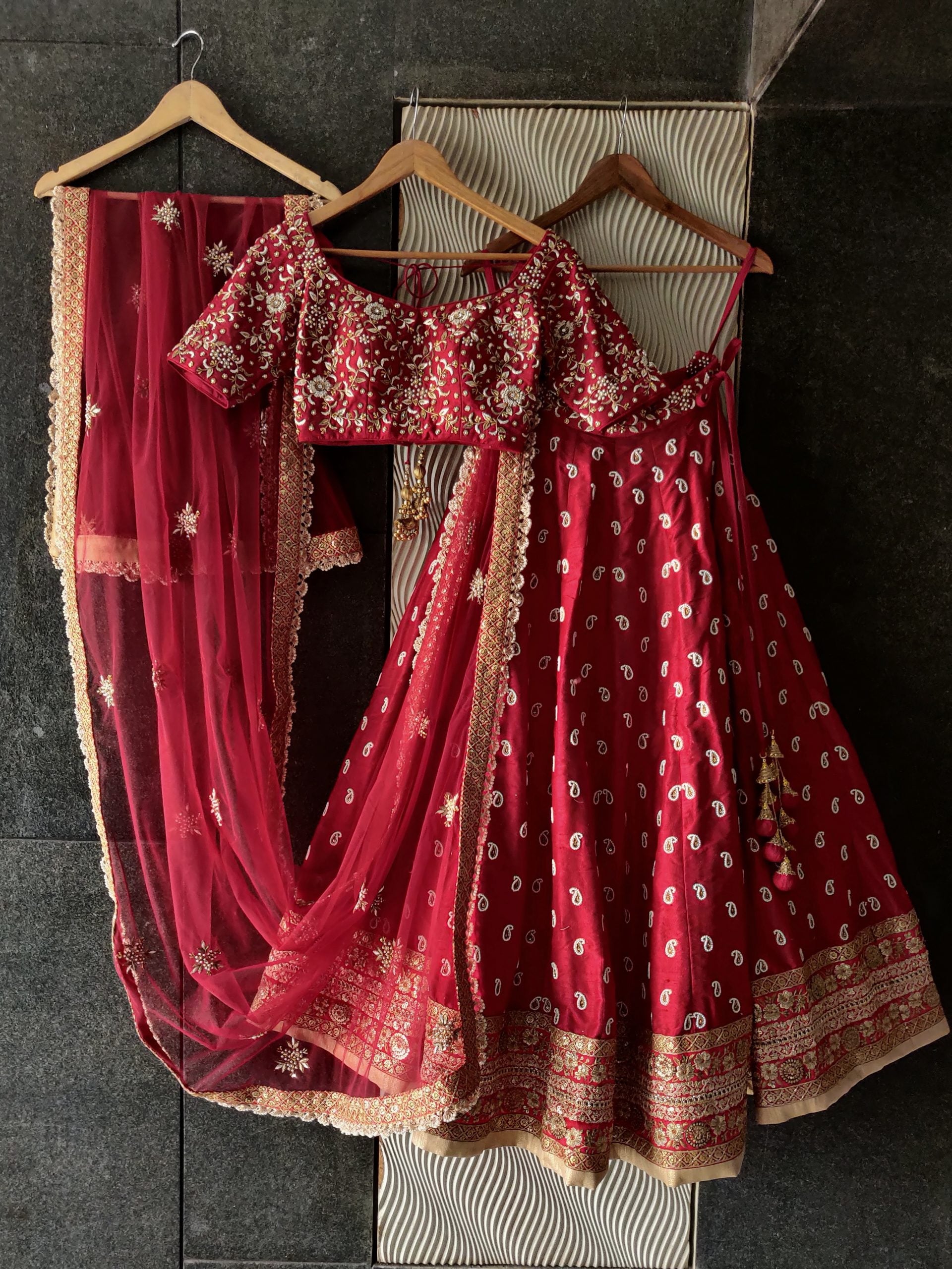 Red Bridal Paisley Work Lehenga image 0
