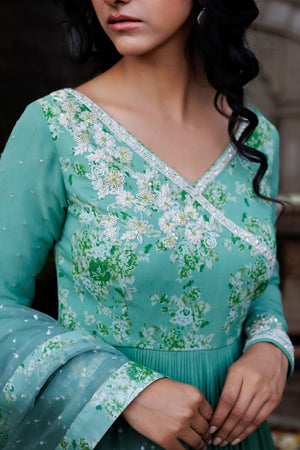 Turquoise Embroidered Anarkali Set image 3