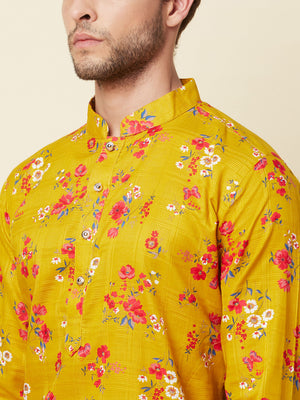 Mustard Print Linen Kurta image 1