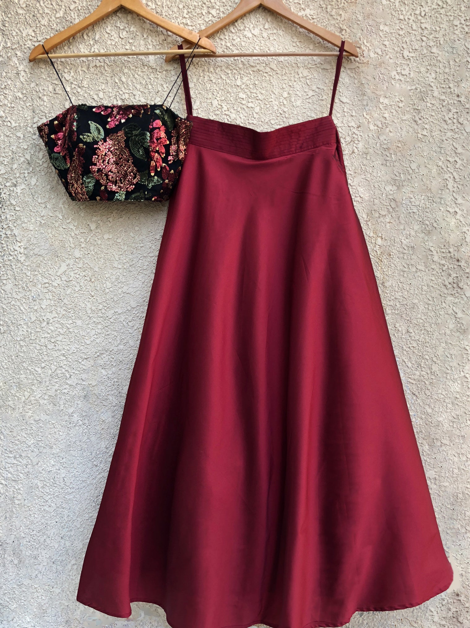 Black Sequins Bustier with Wine Skirt - Custom image