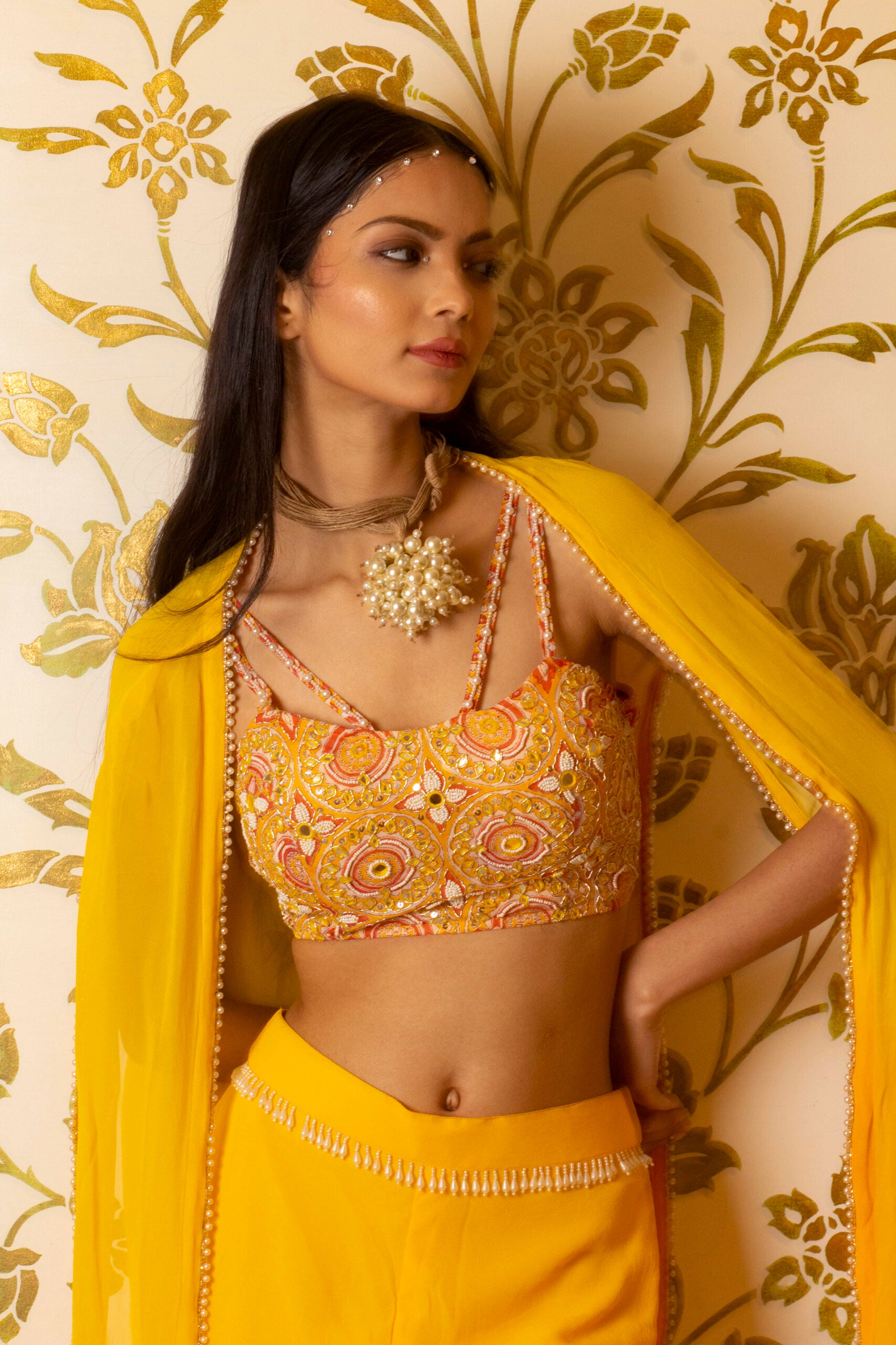 Yellow Sharara Set With Shrug image 1